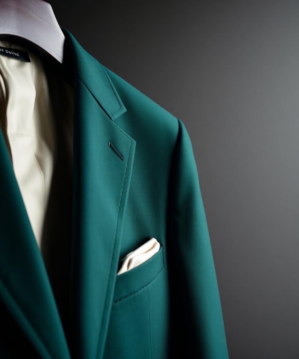 Bespoke emerald suit jacket detail